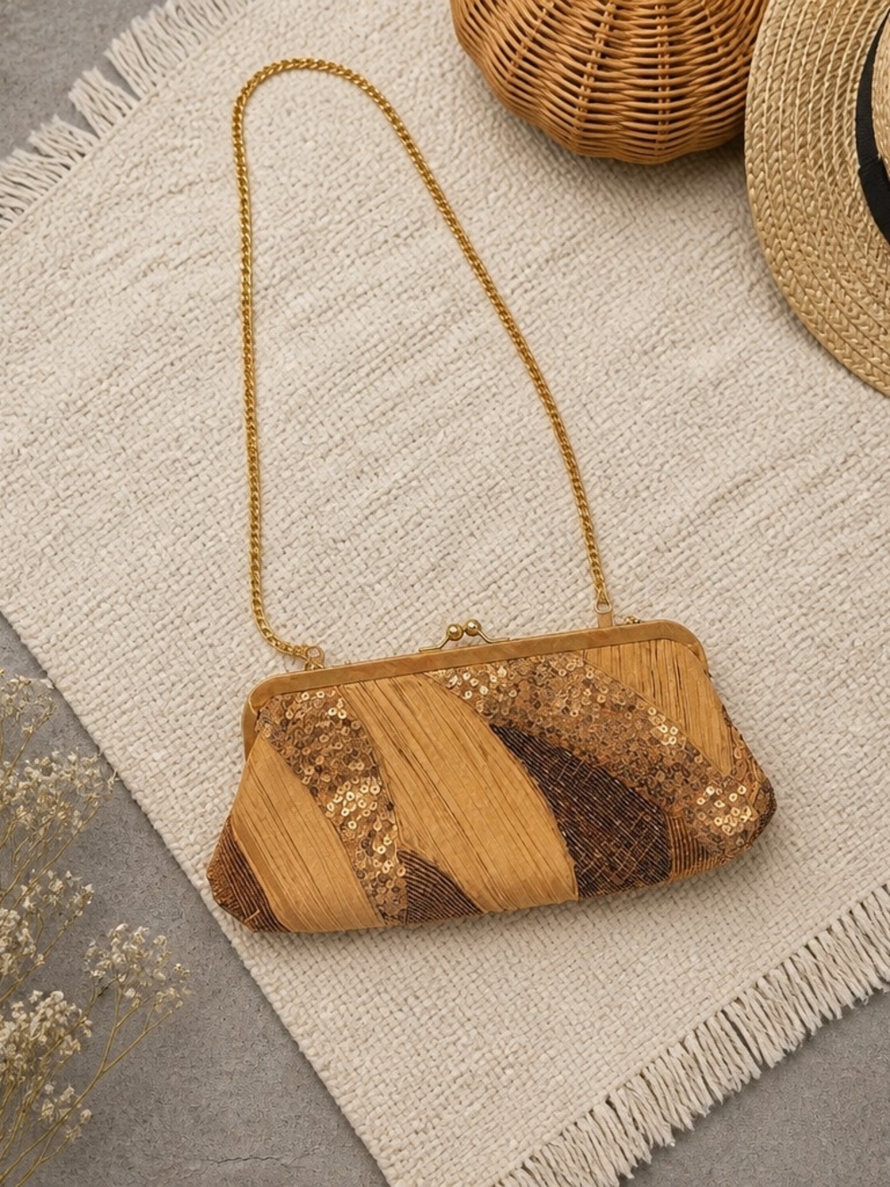 Valerie Stevens Gold Sequin Woven Clutch
